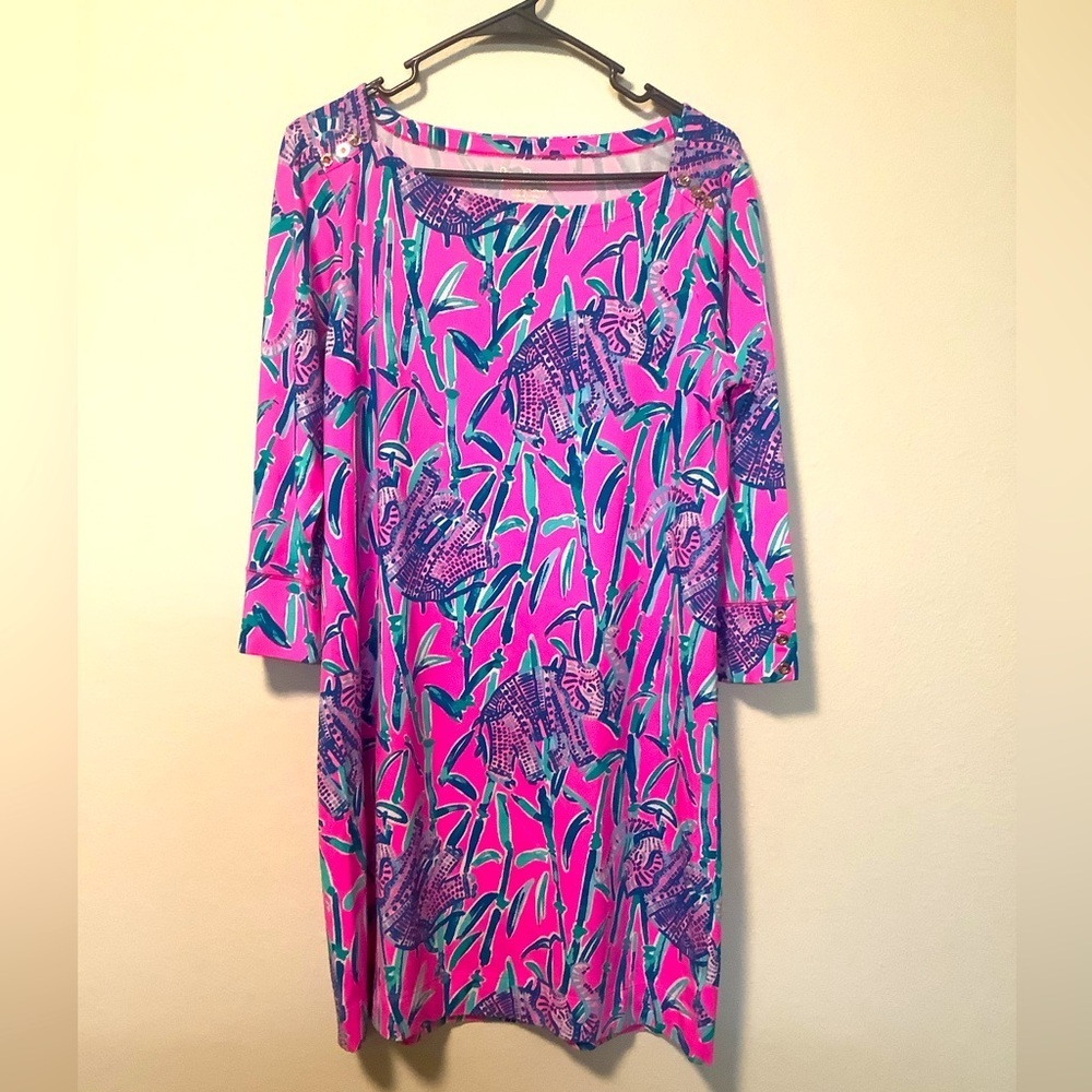 Lilly Pulitzer size L mini pink extra lucky elephants and bamboo print dress